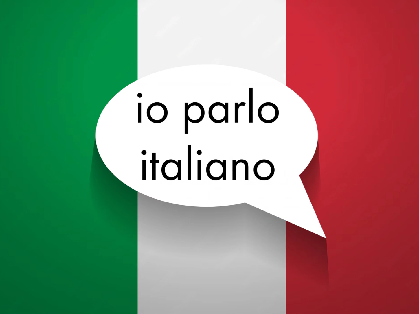 Un fumetto con la scritta «io parlo italiano» sulla bandiera italiana